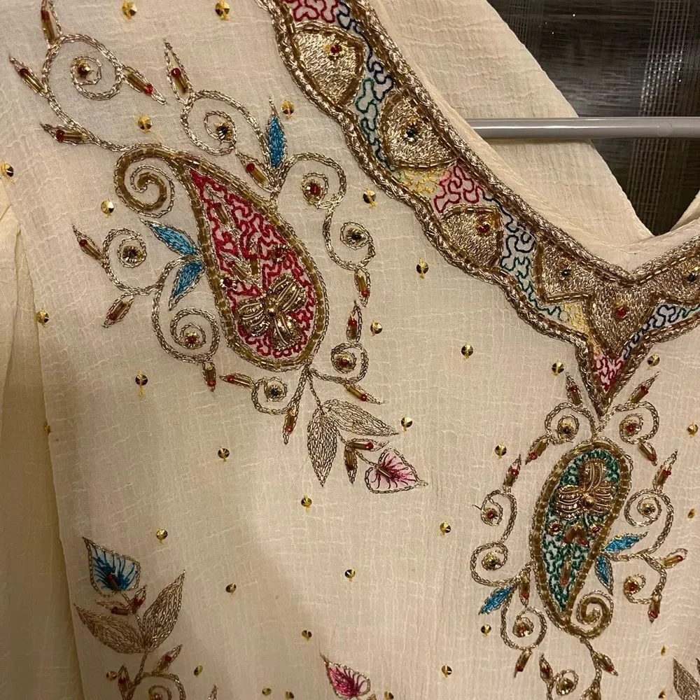Embroidered Cream Dress with Paisley Design
